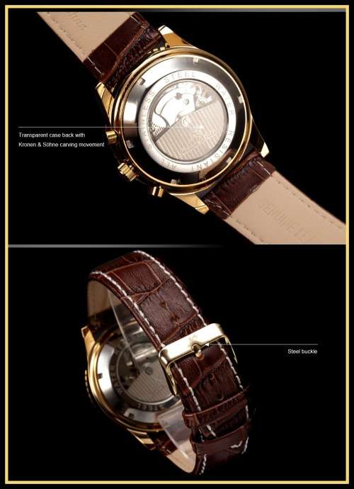 *** KS Men's Classic Date Day White Automatic Mechanical Gold Case Sport Wrist Watch *