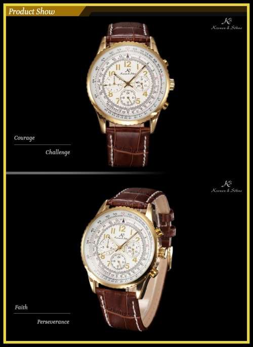 *** KS Men's Classic Date Day White Automatic Mechanical Gold Case Sport Wrist Watch *