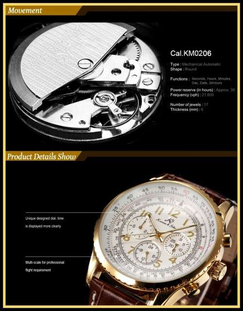*** KS Men's Classic Date Day White Automatic Mechanical Gold Case Sport Wrist Watch *