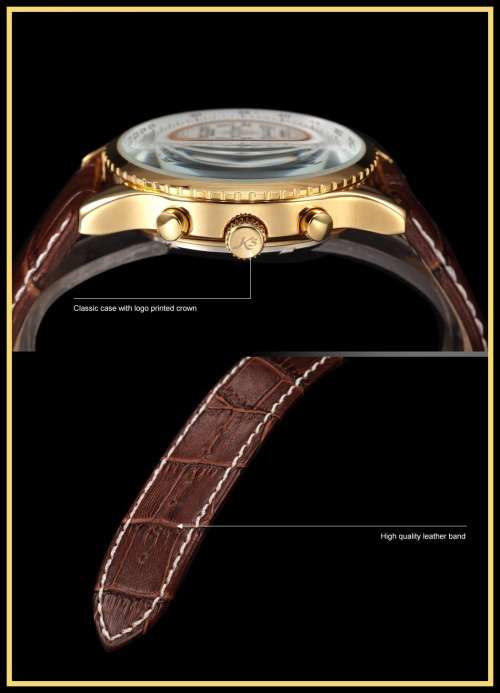 *** KS Men's Classic Date Day White Automatic Mechanical Gold Case Sport Wrist Watch *