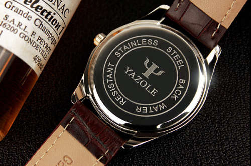 ***Men Mode  Stainless Steel Sports Noctilucent  Quartz Wrist Watch Brown Leather Band