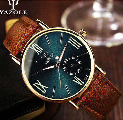 ***Men Mode  Stainless Steel Sports Noctilucent  Quartz Wrist Watch Brown Leather Band