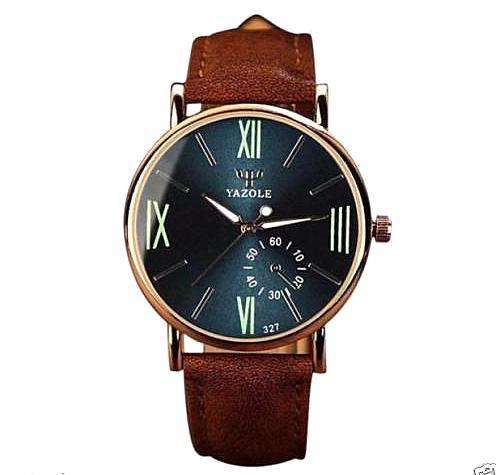 ***Men Mode  Stainless Steel Sports Noctilucent  Quartz Wrist Watch Brown Leather Band