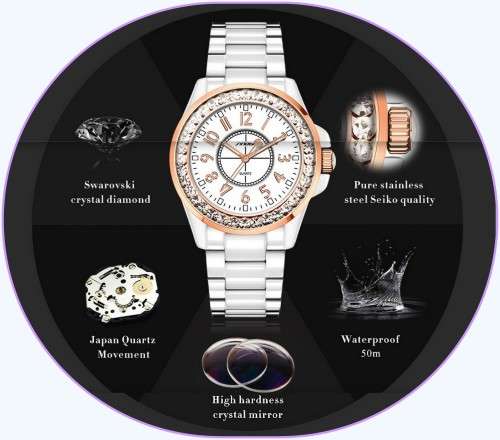 -***$51* --***LADIES **SWAROVSKI CRYSTAL ENCRUSTED ~SINOBI~ROSE GOLD/BLACK QUARTZ Watch -