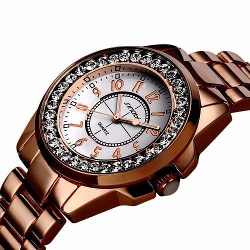 -***$51* --***LADIES **SWAROVSKI CRYSTAL ENCRUSTED ~SINOBI~ROSE GOLD/BLACK QUARTZ Watch -