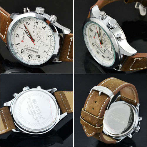 *** New  CURREN 8152 Mens White Dial  Quartz Watch  Leather Band