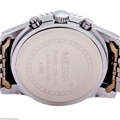 * Megir Brand Top Watch**Silver Luxury Leather Strap Men* 6 Hands * Quartz Wristwatch CHRONOGRAPH