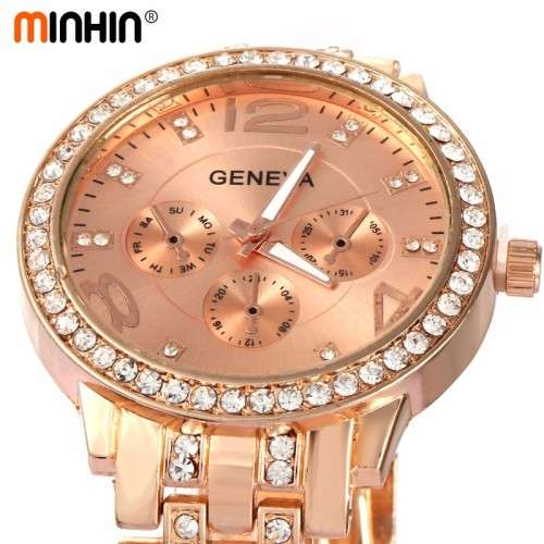 --********LADIES GENEVA* BIG DIAL* FULL BLING DESIGNER STYLE  STAINLESS STEEL QUARTZ WATCH**