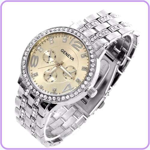 --********LADIES GENEVA* BIG DIAL* FULL BLING DESIGNER STYLE  STAINLESS STEEL QUARTZ WATCH**