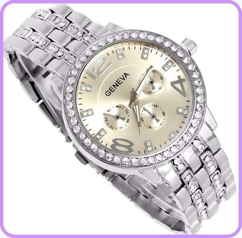 --********LADIES GENEVA* BIG DIAL* FULL BLING DESIGNER STYLE  STAINLESS STEEL QUARTZ WATCH**
