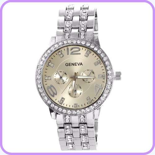 --********LADIES GENEVA* BIG DIAL* FULL BLING DESIGNER STYLE  STAINLESS STEEL QUARTZ WATCH**