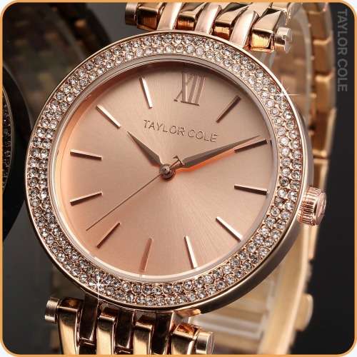 From UK** Magnifisant*Rose Gold Taylor Cole Lady Georgeos Steel Band Bracelet Luxury Watch*