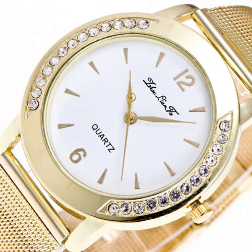 --***Womens Elegant  Gold Mesh Belt  Classic Quartz Stainless Steel Wrist Watch !!