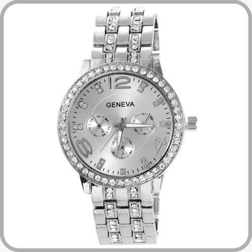 FREE COURIER--**LADIES GENEVA FULL BLING SILVER DESIGNER STYLE  STAINLESS STEEL QUARTZ WATCH**