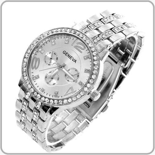 FREE COURIER--**LADIES GENEVA FULL BLING SILVER DESIGNER STYLE  STAINLESS STEEL QUARTZ WATCH**