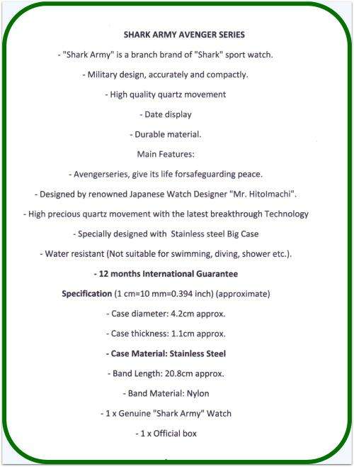 *** SHARK ARMY-Luxury Men Date  Quartz Military Sport Wrist Watch** From: ALASKA, United St