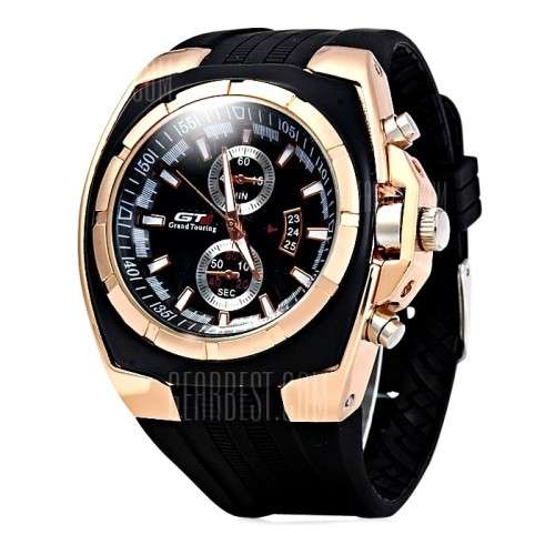 **Big, Luxury Gold Case -Heavy Duty Silicone Strap- Men Quartz watch