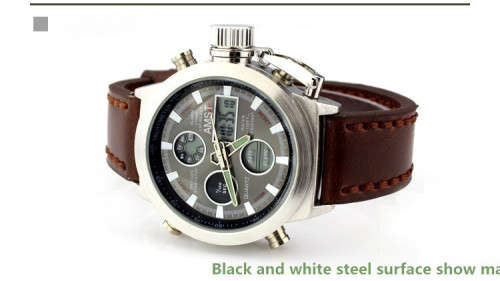 *AMST Brand Men Leather Strap Quartz Led Digital 50M Waterproof Army Military Watch