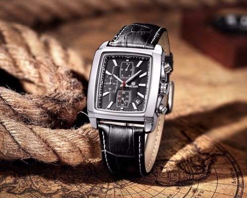 *Megir 2028 - Chronograph Watch * 6 HANDS*  Genuine Leather Strap * Black*FREE SHIPPING*