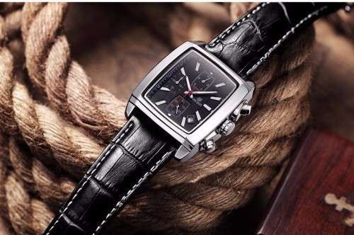 *Megir 2028 - Chronograph Watch * 6 HANDS*  Genuine Leather Strap * Black*