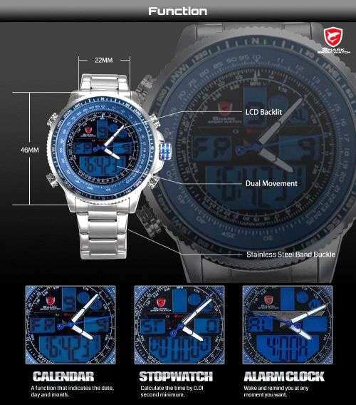 *SHARK*BIG HEAVY*Multfunction -Luxury Men Digital LED Date Day Quartz Military Sport Wrist Watch