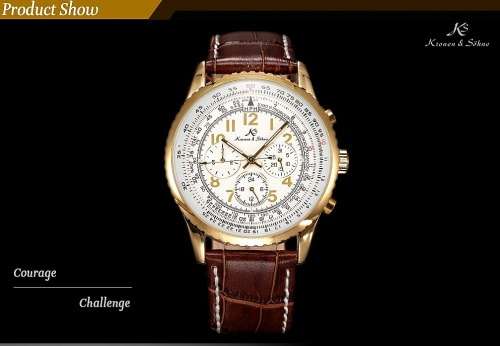 *** KS Men's Classic Date Day White Automatic Mechanical Gold Case Sport Wrist Watch *