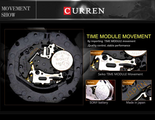 ** Big Dial* Dual Movement Curren 8249 Watch  With Calender -Black Case & Tan Strap*