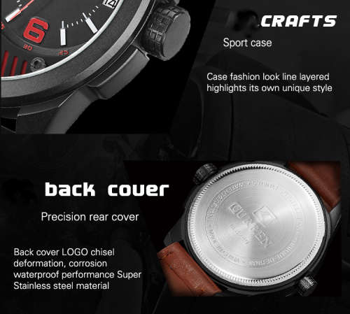 ** Big Dial* Dual Movement Curren 8249 Watch  With Calender -Black Case & Tan Strap*