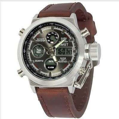 **Big, Rugged AMST Multifunction -Heavy Duty Leather Strap- Men Quartz watch