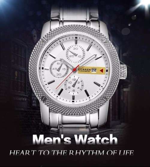 ***Elegant Curren 8069 HEAVY SILVER ALL STEEL MEN  QUALITY WATCH