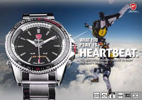 *** SHARK ARMY Brand Top ALL STEEL Date Day Men Analog Wrist Sport Watch*