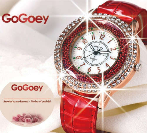 --***LADIES **AUSTRIAN CRYSTAL ENCRUSTED ~Gogoey 051~WHITE & ROSE GOLD  QUARTZ  Watch  -