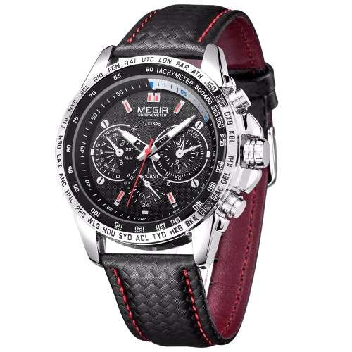 ***FREE COURIER ** Megir Brand~M1010~ Black or WHITE *Analog* Dial Leather Strap Military Watches ~