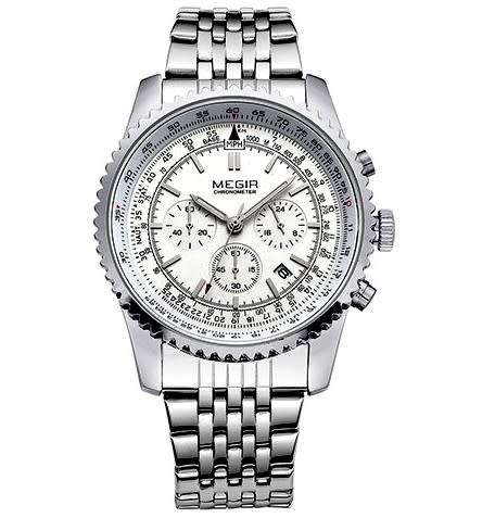 * Megir *Top Watch** All Steel All Silver  Luxury Men* 6 Hands * Quartz Wristwatch CHRONOGRAPH