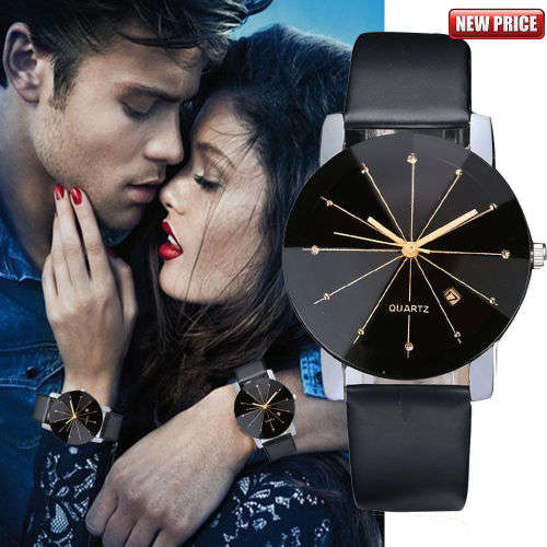 *LADIES LUXURY ANALOG *DAY DATE* DRESS WATCH* DIVIDED DIAL GLOSSY BLACK PU LEATHER STRAP*