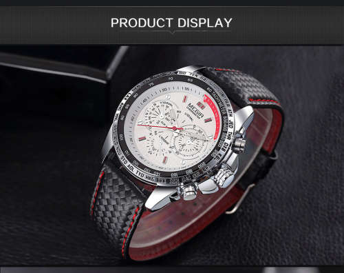 ** Megir Brand~M1010~ WHITE *Analog* Dial Leather Strap Military Watches ~