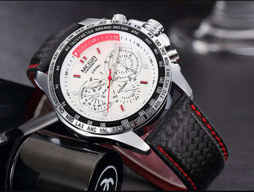 ** Megir Brand~M1010~ WHITE *Analog* Dial Leather Strap Military Watches ~