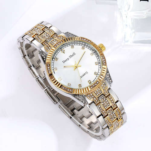 ****LADIES *DEEP SHELL 6613 *  DESIGNER STYLE 2 TONE GOLD/SILVER STAINLESS STEEL QUARTZ WATCH**