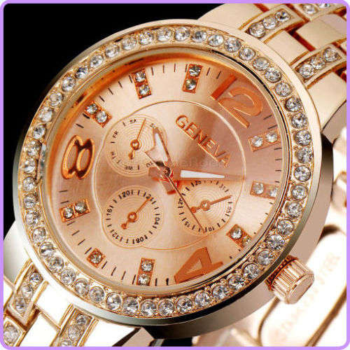 **LADIES GENEVA BIG DIAL FULL BLING DESIGNER STYLE STAINLESS STEEL QUARTZ WATCH**
