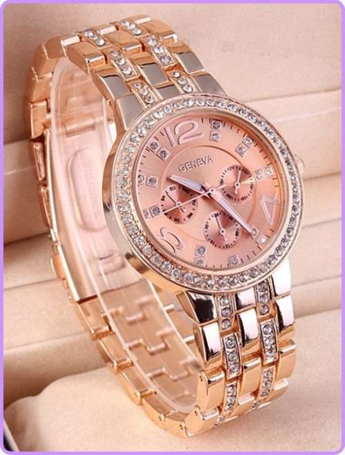 **LADIES GENEVA BIG DIAL FULL BLING DESIGNER STYLE STAINLESS STEEL QUARTZ WATCH**