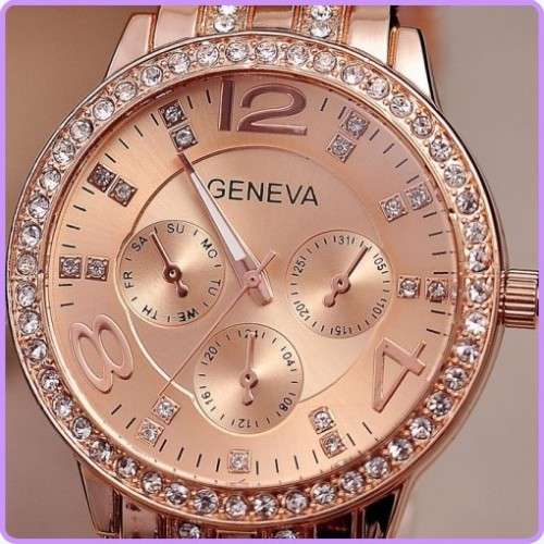**LADIES GENEVA BIG DIAL FULL BLING DESIGNER STYLE STAINLESS STEEL QUARTZ WATCH**