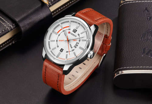 *** New Masculine CURREN 8211 Elegant Mens White Dial  Quartz Watch  Leather Band