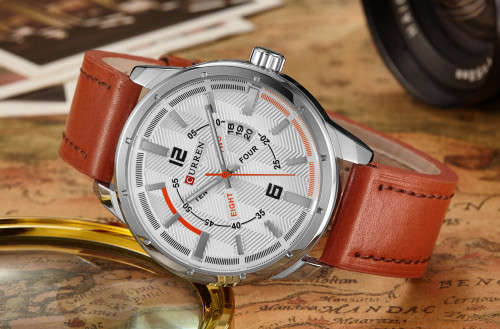 *** New Masculine CURREN 8211 Elegant Mens White Dial  Quartz Watch  Leather Band