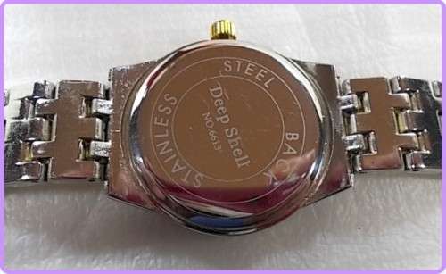 ****LADIES *DEEP SHELL 6613 *  DESIGNER STYLE 2 TONE GOLD/SILVER STAINLESS STEEL QUARTZ WATCH**