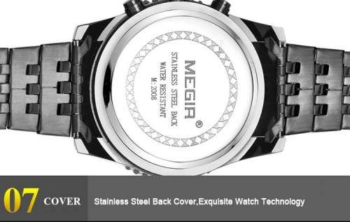 * Megir Brand Top Watch** All Black Steel  Luxury Men* 6 Hands * Quartz Wristwatch CHRONOGRAPH