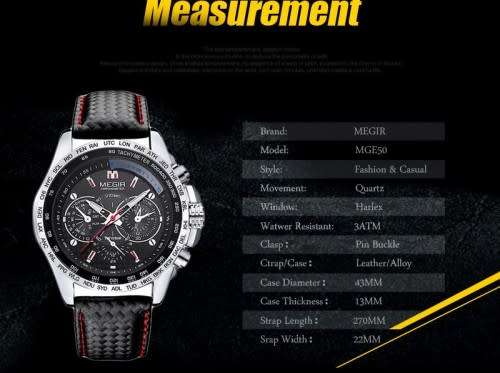 FREE SHIPPING* Megir Brand~M1010~ Black *Analog* Dial Leather Strap Military Watches ~