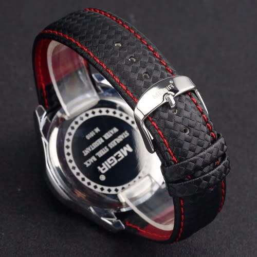 FREE SHIPPING* Megir Brand~M1010~ Black *Analog* Dial Leather Strap Military Watches ~