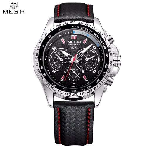 FREE SHIPPING* Megir Brand~M1010~ Black *Analog* Dial Leather Strap Military Watches ~