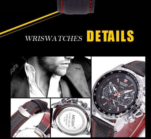 FREE SHIPPING* Megir Brand~M1010~ Black *Analog* Dial Leather Strap Military Watches ~