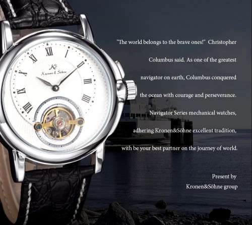 *KS White Automatic Mechanical Mens Black Leather Bridge Fitted Wrist Watch+Box*